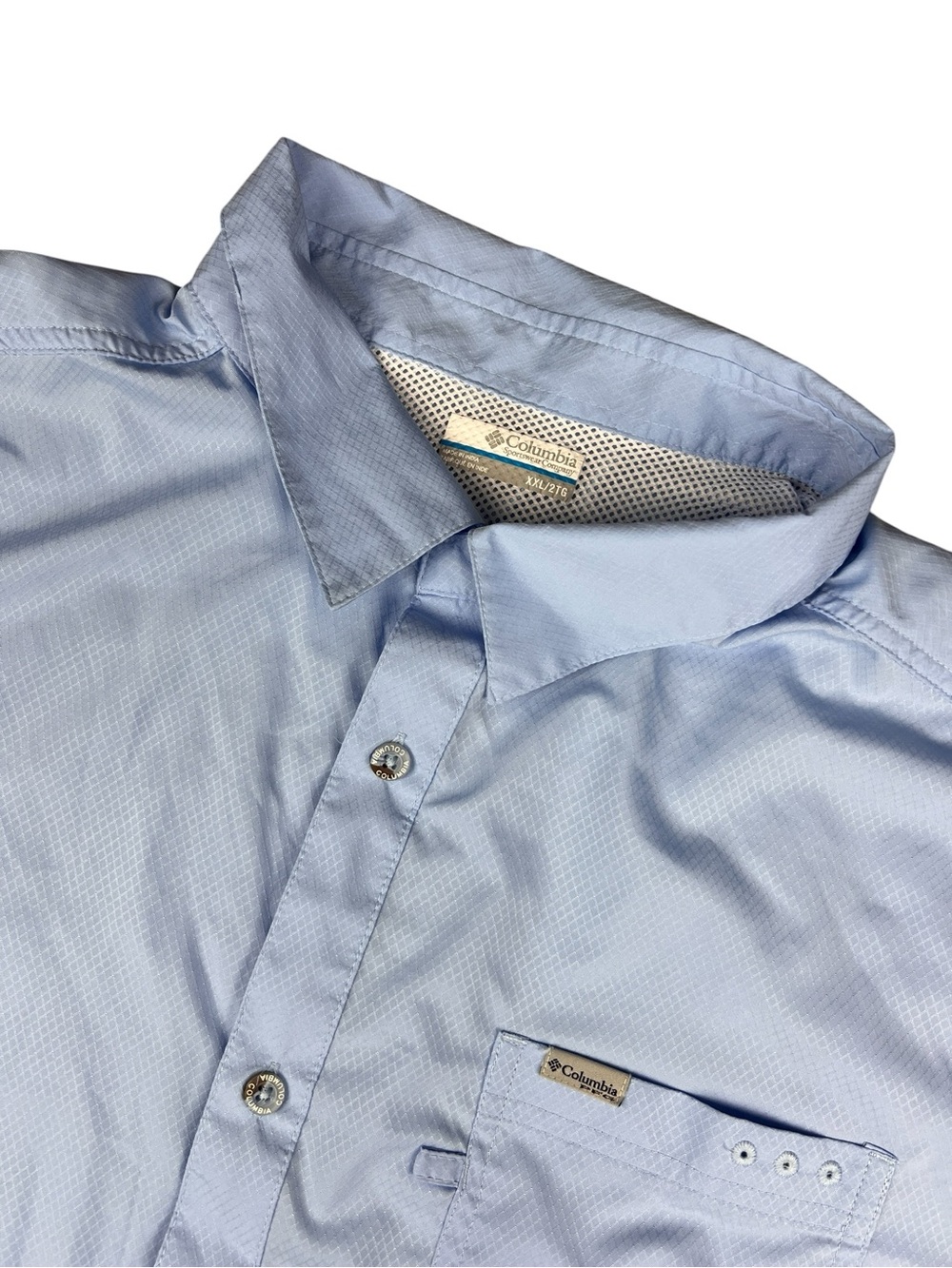 Columbia PFG Shirt Men’s XXLT Light Blue Vented Omni-shade Pockets Outdoors Fish